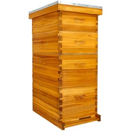 Honey Lake 8 Frame Bee Hive Dipped in 100% Beeswax, Langstroth Complete Beehives Starter Kit Includes 2 Deep Brood Box and 2 Medium Super Box with Beehive Frames and Waxed Foundation Sheet