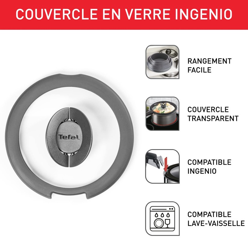 Tefal Ingenio L9846302 Glass Lid 20 cm Space Saving Storage