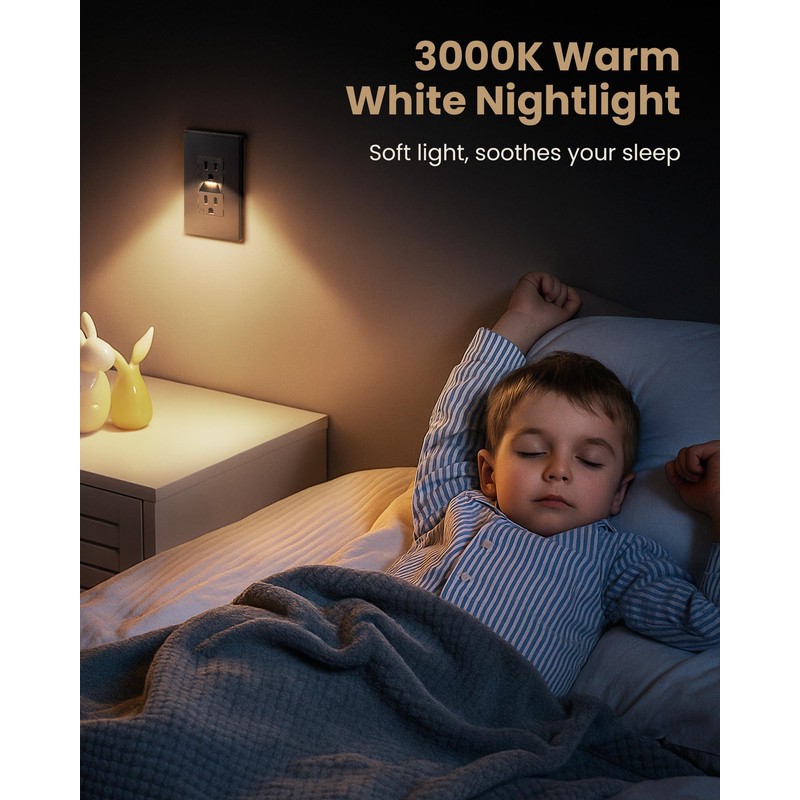 SURAIELEC 15A Night Light Wall Receptacle, Dusk-to-Dawn Guide Light, 3000K