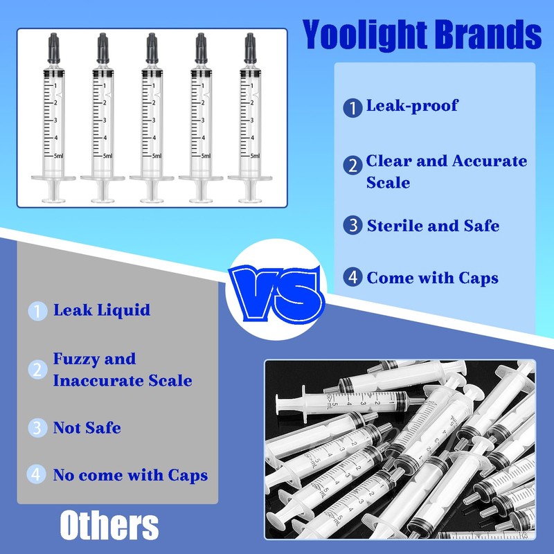 50Pcs 5ml Syringes With Caps for Refilling and Measuring Liquids,
