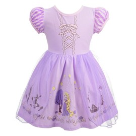 Lito Angels Princess Rapunzel Tulle Dress Up Costume for Kids Girls, Cotton Outfit Casual Wear, Age 5-6 Years, Purple