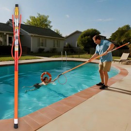 Zilipex 15ft Pool Safety Hook for Poles, Pool Rescue Hook, Life Hooks for Pools, Extendable Boat Water Rescue Equipment, Telescopic Fiberglass Emergency Life Preserver Ring for Drowning Swimmers