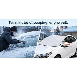 Windshield Snow Cover for Car - 5-Layer Waterproof Winter Windscreen Protector with Side Mirror Covers and Anti-Theft Door Flaps, Universal Fit
