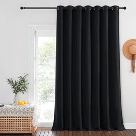 NICETOWN Black Out 132 inch Curtain for Patio Door, Grommet Thermal Insulated Room Divider Extra Wide Window Treatment Sound Reducing for Bedroom, Black, 1 Panel, W100 x L132