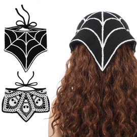 2Pcs Goth Crochet Bandana, Halloween Hair Accessories for Women