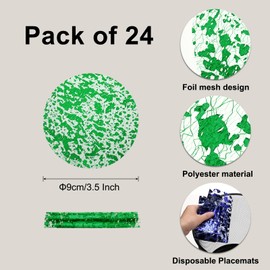 sourcing map 24pcs Disposable Placemats, 3.5 Inch Foil Metallic Place Mats Mesh Pressed Table Doilies, Table Centerpiece Decor for Wedding Party, Green