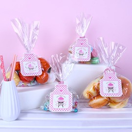 Cheereveal 100PCS Baby Q Thank You Favor Tags, BBQ Themed Baby Shower Party Decorations Pink, Barbecue Gift Tags for Baby Q Shower Decorations Girl