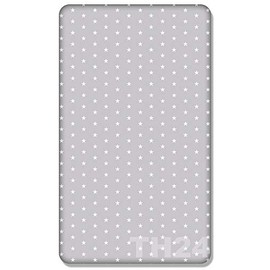Babymam 100% Cotton Cot Sheets 140 x 70 Fitted with Printed Design Travel Cot Bedding Fitted Sheet for Toddler Bed Cotbed Crib (Small White Stars on Grey Background)