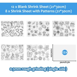 Mooshy Pack of 218 Shrink Film Set, A4 Shrink Film Set, Key Chain, Shrink Film for Crafts, Includes A4 Shrink Film, Clasp, Pencils Hole Punch for Children, DIY Crafts (20 cm x 29 cm)