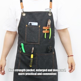 TFAK Upgraded Adjustable Safety Aprons for Men, aprons for women, Shop apron with 3 Sturdy Large pockets, Reinforced Rivets, High-strength Double-layer thread, Suitable for Cooking, BBQ, gardening, M