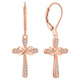 YL Cross Earrings Sterling Silver Infinity Dangle Drop Earrings Cubic Zirconia All Rose Gold Plated Criss Leverback Jewelry