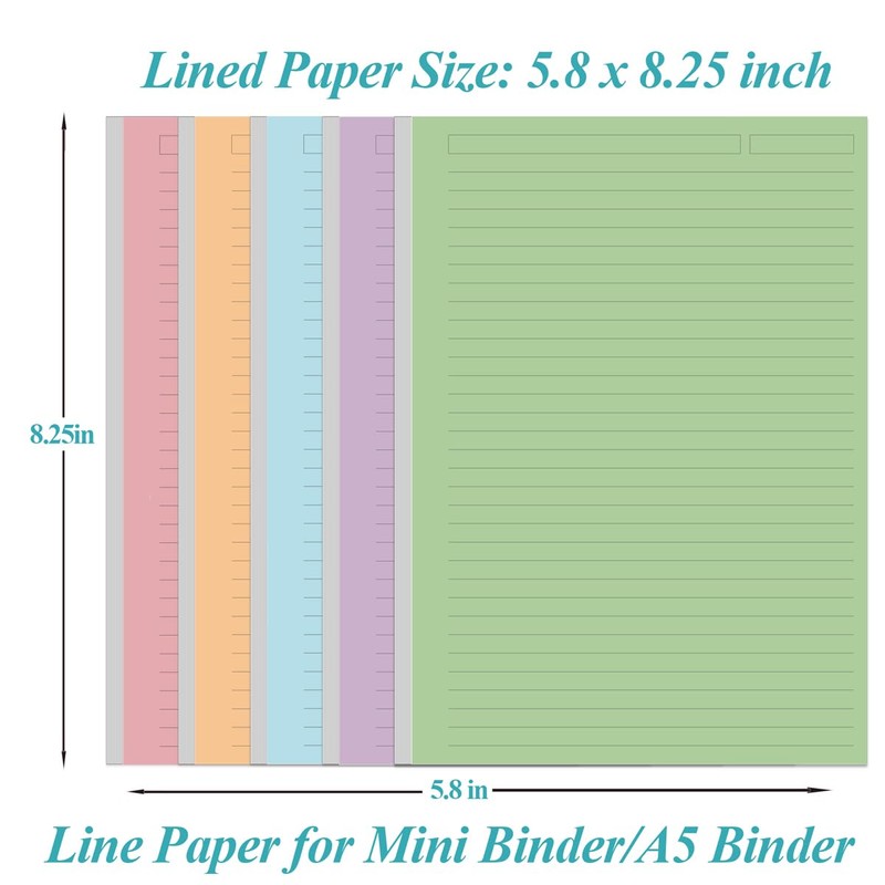 Unpunched Line Paper 5 Colorful - 100 Sheets/200 Pages Ruled