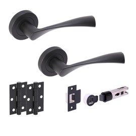HANDLEZONE® Zena Bullet Internal Door Handle Latch Pack, Complete with Lever On Rose Handles, Round Latch, Ball Bearing Hinges - Black Matt