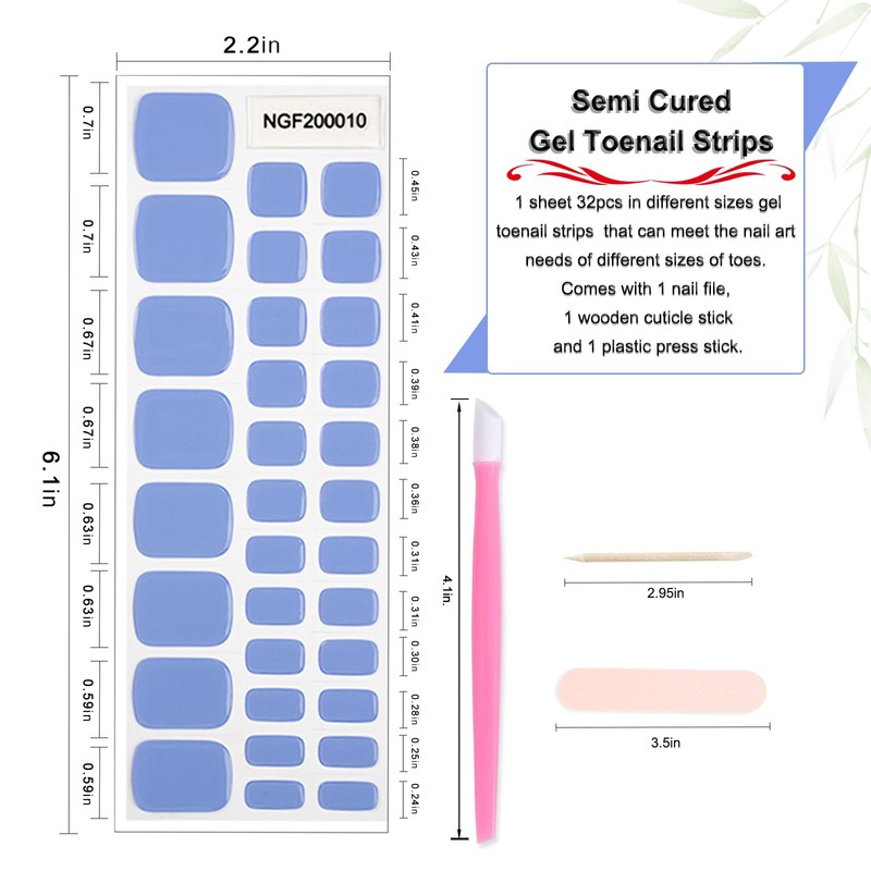 WOKOTO Semi Cured Gel Nail Strips For Toenails, 16 Size