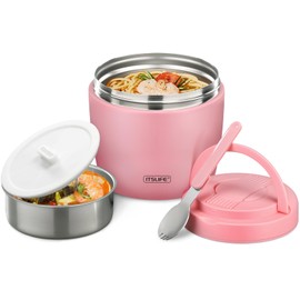 Soup Thermo for Hot Food Adults 32OZ Lunch Containers Wide Mouth Hot Food Jar Vacuum Insulated Stainless Steel Bento Box Leakproof with Spoon (Light Pink)
