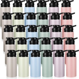Domensi Aluminum Water Bottle Bulk Reusable Water Bottle, Lightweight Easy Carry Leakproof with Snap Lid Travel Bottles, for Gym Outdoor Sports Cycling Camping Fishing(17oz, 30 Pack)