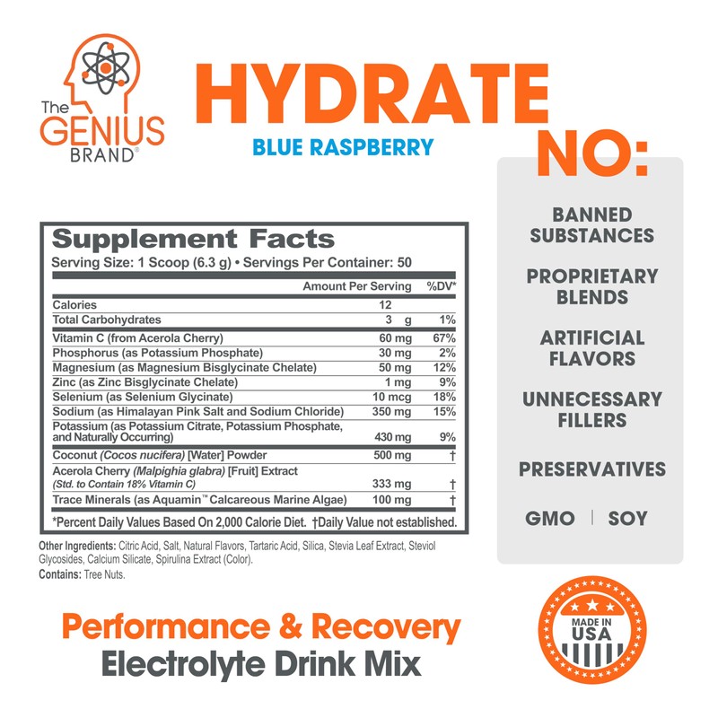 Genius Hydrate Stick Pack Powder Drink Mix – Blue Raspberry