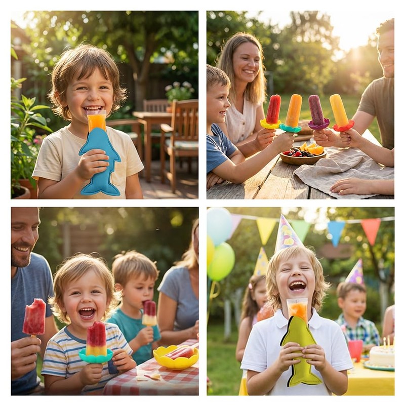 8-Pack Silicone Popsicl-e Holders & Ice P-op Sleeves