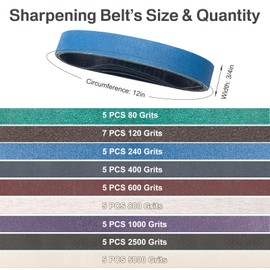 47 Pcs 3/4" x 12" Replacement Sharpening Belt Kit, Knife Sharpener Sanding Belts For Sharp Knife & Tool Sharpener (Grits 80/120/240/400/600/8001000/2500/5000)