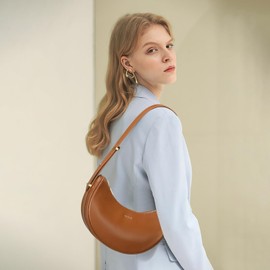 Keyli Shoulder Bag for Women Waterproof Leather Crescent Crossbody Bags for Girl Fashionable Casual Hobo Purses Designer polene Bags Soft Cute Shoulder Purse with Adjustable Strap Brown