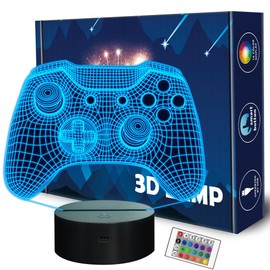Gamepad 3D Night Light, FULLOSUN Controller Optical Illusion Lamp with 16 Color Changing+Remote Control + Timer, Desk Nightlight Gamer Lover Bedroom Decor, Cool Birthday Christmas Gift for Kid Boy Men