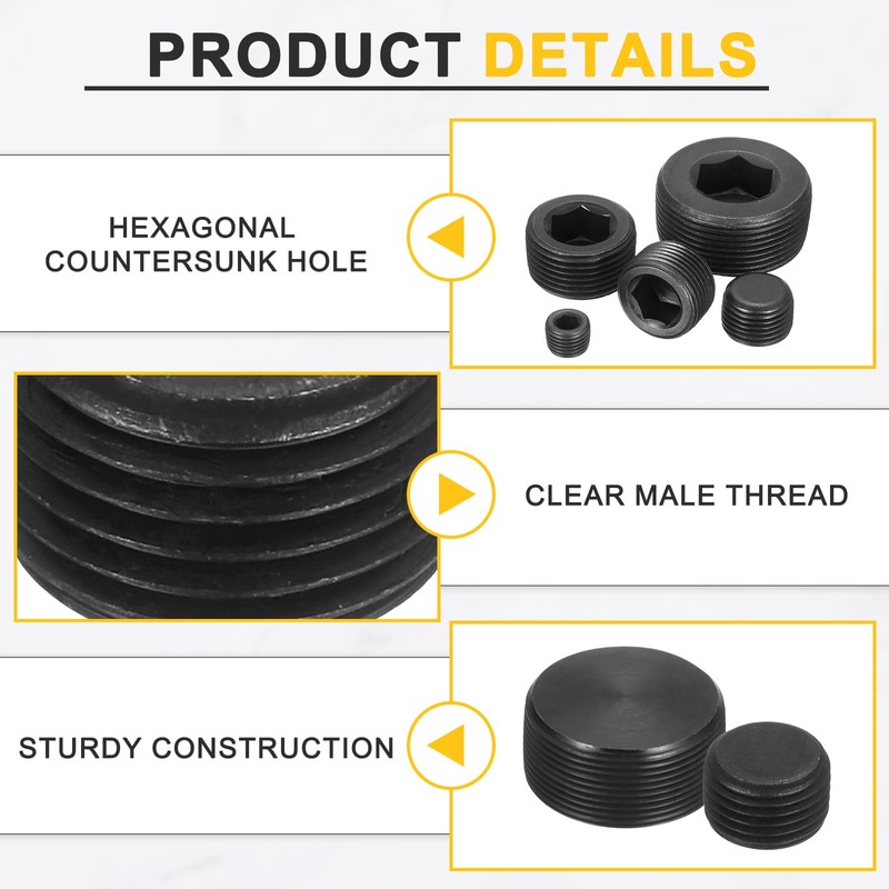 sourcing map 5Pcs Male Thread Socket Pipe Plugs, PT 3/8"