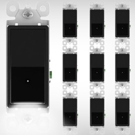 10 Pack SOZULAMP Light Switch with LED Night Light 15Amp 120/277Volt Rocker Single Pole Wall Switch, Automatic On/Off Sensor-Black