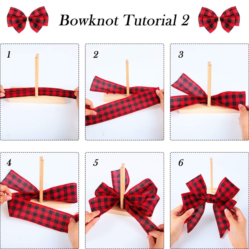 Wooden Ribbon Bow Maker with 3 Rolls Wired Burlap Craft