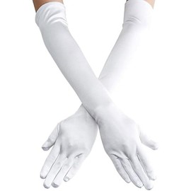 Long Opera Party Gloves for Women 1920s 20s Satin Gloves Costumes Elbow Length Bridal Evening Dress, 20.8 inches (White)