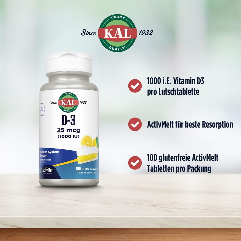 KAL Vitamin D-3 | 25mcg | 100 Lutschtabletten | 1000