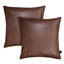 KUIRMODA Lambskin Leather Pillow Cover - Decorative Sofa Cushion Case - Throw Covers for Living Room & Bedroom, 22x22 Inches - Brown Ostrich Pack of 2