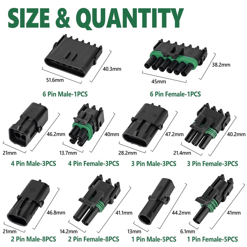 367Pcs 20 Kits Waterproof Automotive Electrical Connectors 1/2/3/4/6 Male&Female Pin