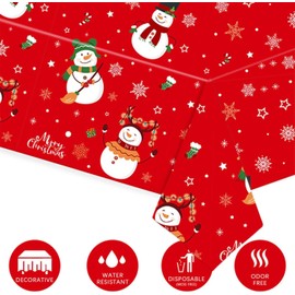 Christmas Table Cloth, Red Snowman Christmas Disposable Plastic Xmas Tablecloth, 2 pack 137x274cm Rectangular Party Table Cover for Christmas and New Year Party Decoration (Option2_red)