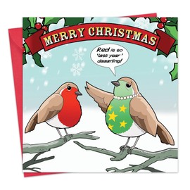 Twizler Merry Christmas Card with Robin Fashionista - Happy Christmas Card - Xmas Card - Funny Christmas Card - Womens Christmas Card for Her Female - Mens Christmas Card for Him Male