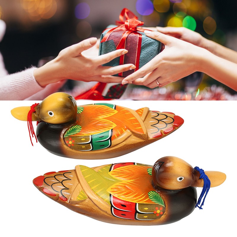 1 Pair Wooden Mandarin Duck Ornament Water Based Paint Romantic