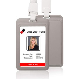 HEYDEFO Vertical ID Card Badge Holder with Detachable Lanyard Heavy Duty Hard Plastic Name Tag ID Card Holder for Business Card Offices Supplies (Grey)
