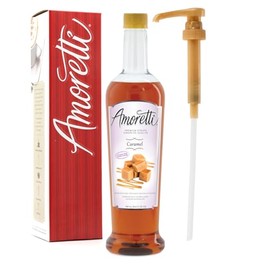 Amoretti - Sugar Free Caramel Syrup, 94 Servings Per Bottle (750 ml), with Pump for Flavoring Coffees, Cocktails, and other Beverages, Gluten Free, GMO/GEO Free, Preservative Free