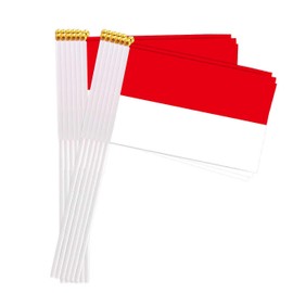 25 Packs Small Indonesia Flags on Handheld Stick，Miniature Indonesian Flag for Outside,4x6 Inch Mini Hand Held Banner with Golden Topper,Patriotic Decorations