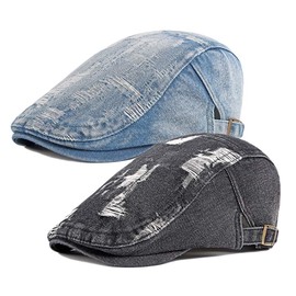 2 Pack Mens Denim Cotton Newsboy Cap Ivy Gatsby Driving Hunting Cabbie Hats (2 Pack-H)