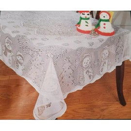 Scranton Lace Snowman Christmas Tablecloth Table Cover Ivory 52 X 70 USA MADE