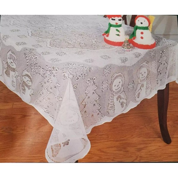 Scranton Lace Snowman Christmas Tablecloth Table Cover Ivory 52 X