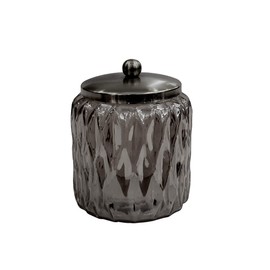 nu steel GLA328D-1 Glacier Collection Glass with Black Finish Metal Trim Bathroom Vanity Countertop Storage Organizer Canister Jar for Cotton Swabs, Rounds, Balls, Makeup Sponges-Smoke, Black