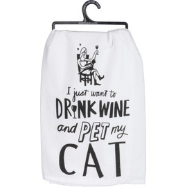 Primitives by Kathy 36922 LOL Made You Smile Dish Towel, 28 x 28-Inches, Drink Wine and Pet My Cat