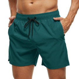 SILKWORLD Traje de baño para hombre, secado rápido, pantalones cortos de playa con bolsillos, Mq18_zip_dark Turquoise, X-Large