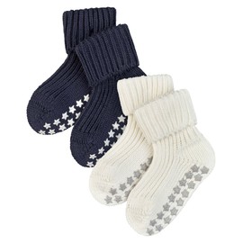 FALKE Unisex Baby Catspads 2-Pack Stopper Socks Non-Slip Nubs on the Sole Comfortable Skin Friendly Flat Seam Against Pressure Points Plain Multipack Breathable Cotton 2 Pairs, Multicoloured Navy Blue