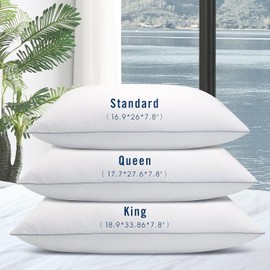 Bed Pillows for Sleeping 2 Pack, King Size Pillows Set of 2, Down Alternative Filling, Fluff by Patting Pillow for Back, Stomach or Side Sleepers Grey