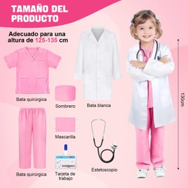 Disfraz De Doctor Personaje Infantil, Kit de Laboratorio Para Niños, Disfraz De Doctor Lab Cosplay Con Accesorio, Regalos para Niños y Niñas, Disfraces de Fiesta Cosplay 3 a 10 años (rosa, 110cm)