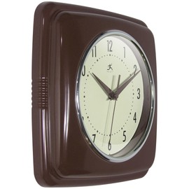 Infinity Instruments Square Retro Wall Clock, Mahogany, 9.25"