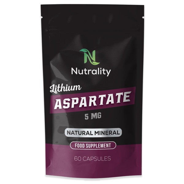 Nutrality Lithium Aspartate 5mg - 60 Capsules - High Strength Immune System Antioxidant Supplement. Immune Support, Bone & Joint Support