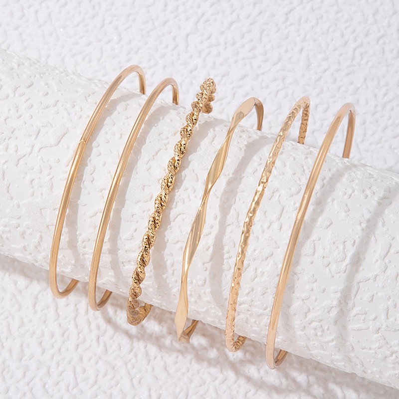 Inateannal Gold Tone Cuff Bangle Bracelet Set Layered Stackable Open